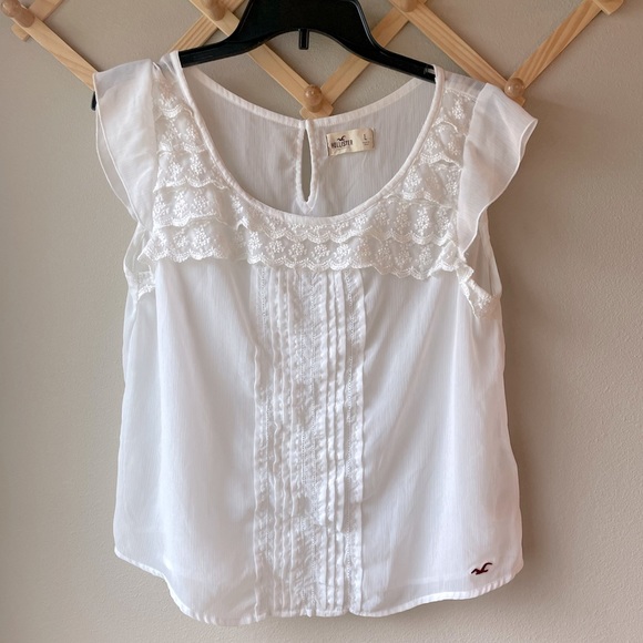 Hollister Tops - Sheer white Hollister top. Size L